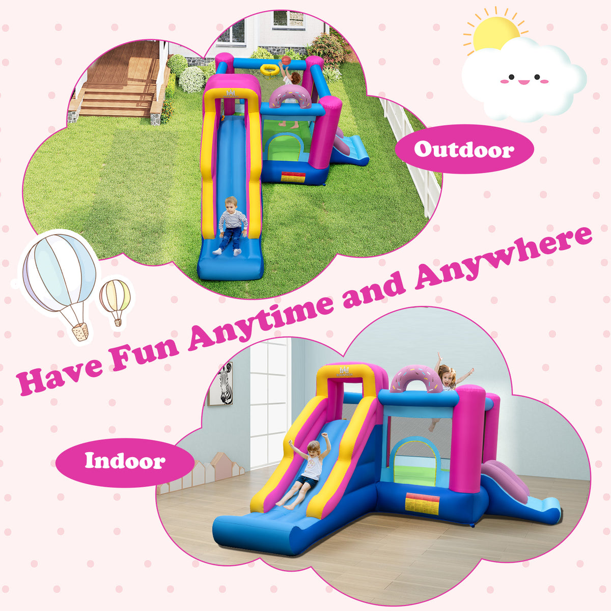 Inflatable Bounce House with Slides and Basketball Hoop (with 750W Blower)