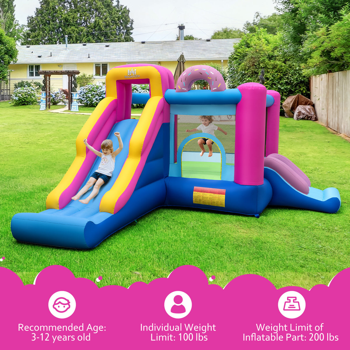 Inflatable Bounce House with Slides and Basketball Hoop (with 750W Blower)
