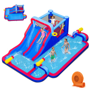 Inflatable Bounce House with 2 Water Slides and 3 Water Cannons With 680W Blower
