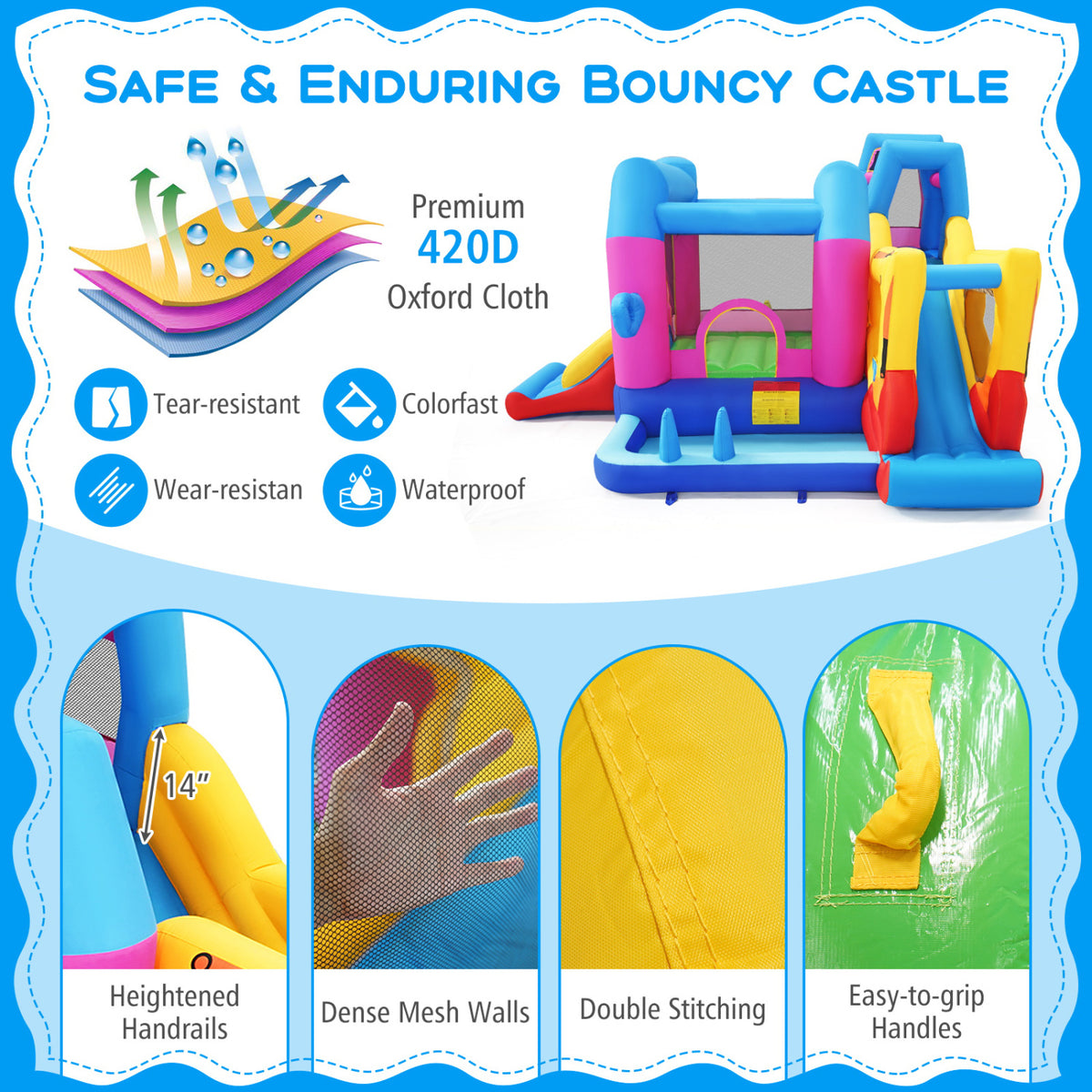 Inflatable Bounce House 8-in-1 Excavator Themed Kids Bouncer with 780W Blower
