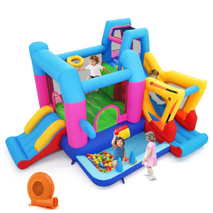 Inflatable Bounce House 8-in-1 Excavator Themed Kids Bouncer with 750W Blower