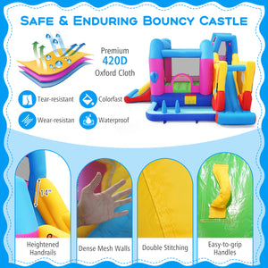 Inflatable Bounce House 8-in-1 Excavator Themed Kids Bouncer with 750W Blower