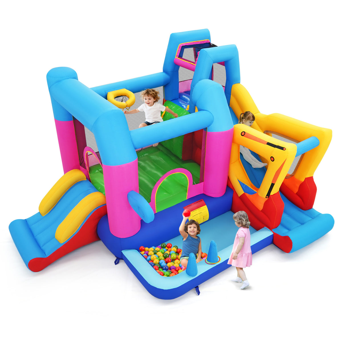 Inflatable Bounce House 8-in-1 Excavator Themed Kids Bouncer