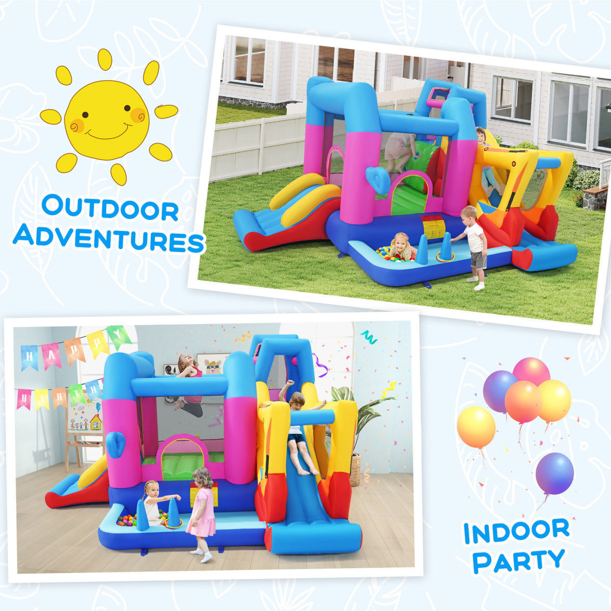 Inflatable Bounce House 8-in-1 Excavator Themed Kids Bouncer