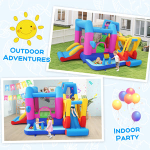 Inflatable Bounce House 8-in-1 Excavator Themed Kids Bouncer