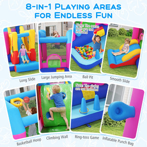 Inflatable Bounce House 8-in-1 Excavator Themed Kids Bouncer