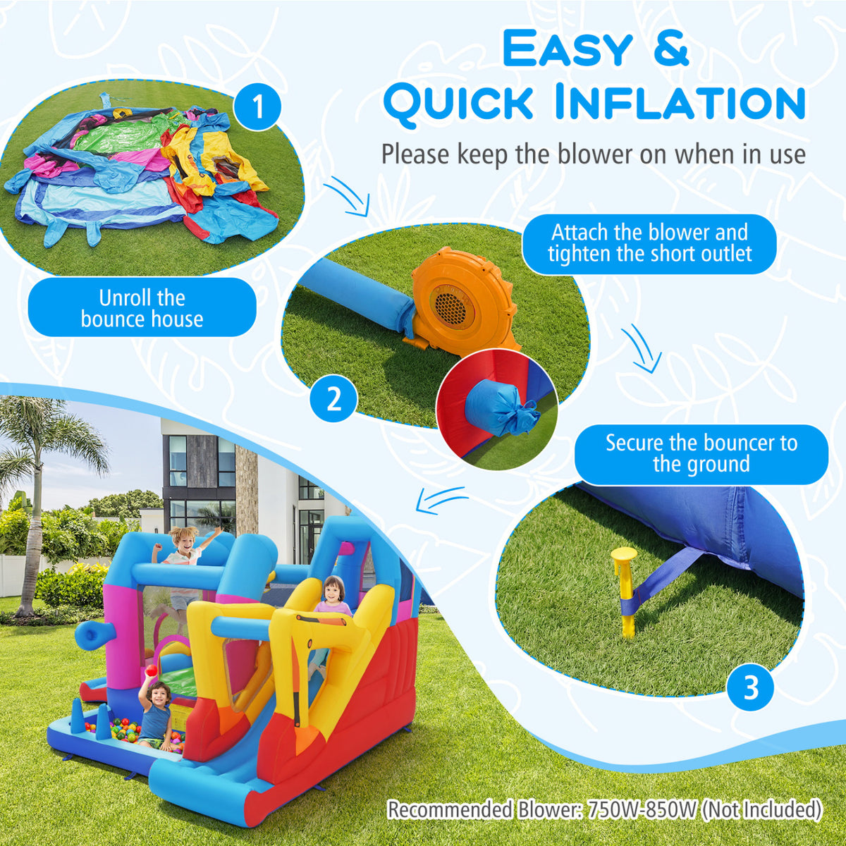 Inflatable Bounce House 8-in-1 Excavator Themed Kids Bouncer