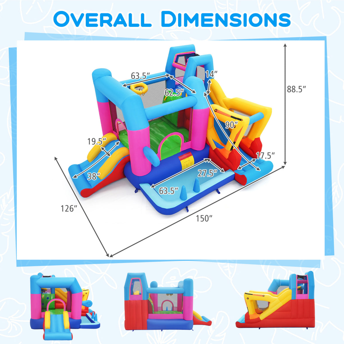 Inflatable Bounce House 8-in-1 Excavator Themed Kids Bouncer