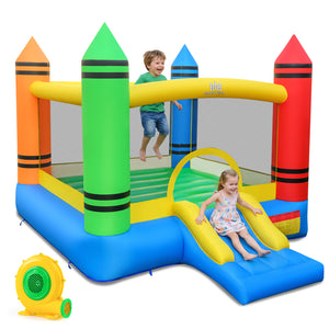 Inflatable Bounce House 2-in-1 Crayon Themed Kids Bouncer with 550W Blower