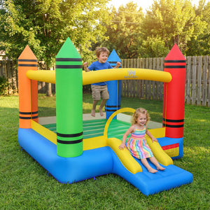 Inflatable Bounce House 2-in-1 Crayon Themed Kids Bouncer with 550W Blower