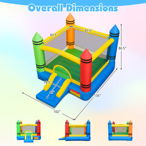 Inflatable Bounce House 2-in-1 Crayon Themed Kids Bouncer with 550W Blower