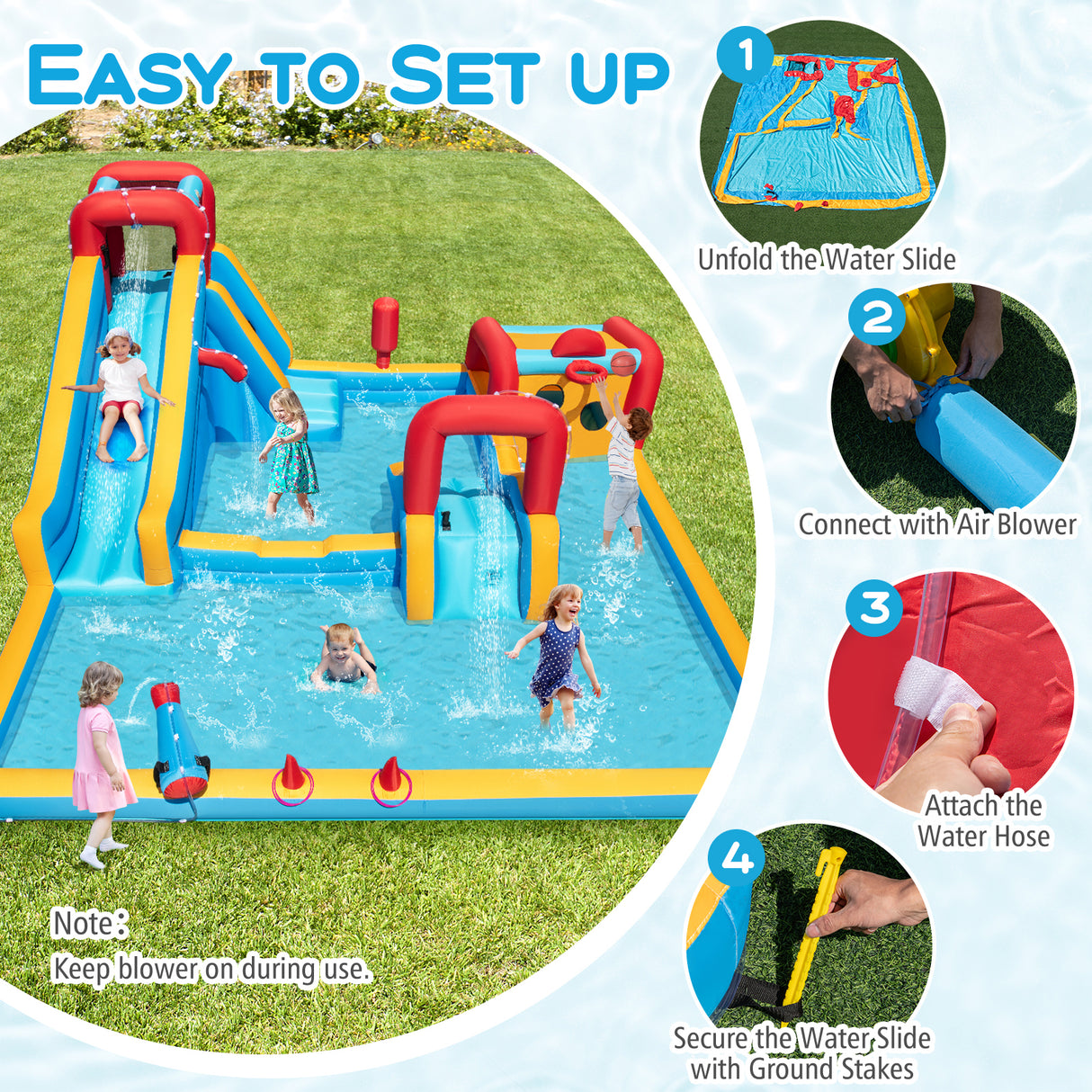 Inflatable Double Water Slide Park 9-in-1 Giant Bounce House 680W Blower Included