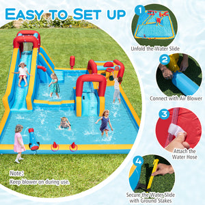 Inflatable Double Water Slide Park 9-in-1 Giant Bounce House 680W Blower Included