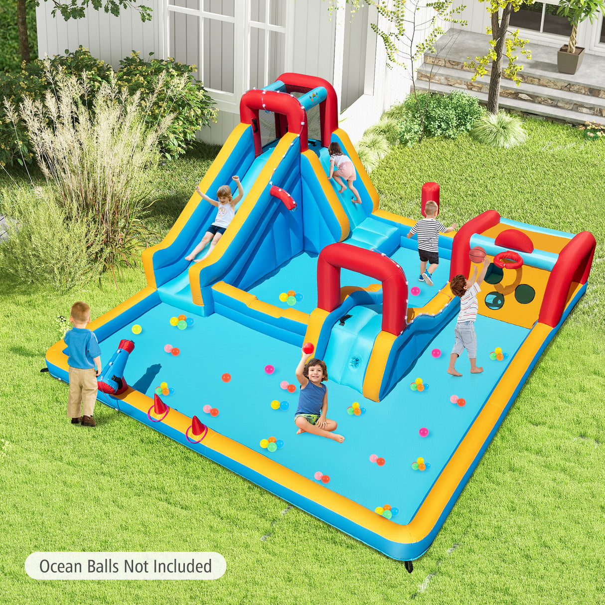 Inflatable Double Water Slide Park 9-in-1 Giant Bounce House Blower Excluded