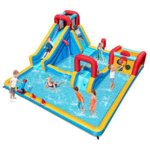 Inflatable Double Water Slide Park 9-in-1 Giant Bounce House Blower Excluded