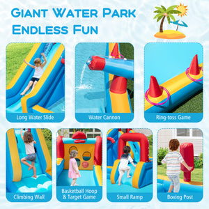 Inflatable Double Water Slide Park 9-in-1 Giant Bounce House Blower Excluded