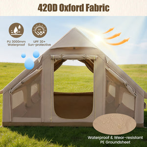 Inflatable  Easy Setup 4 Season Waterproof Oxford Camping Tent for Camping with Stove Jack for 6-10 Person-Beige