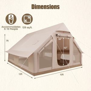 Inflatable  Easy Setup 4 Season Waterproof Oxford Camping Tent for Camping with Stove Jack for 6-10 Person-Beige