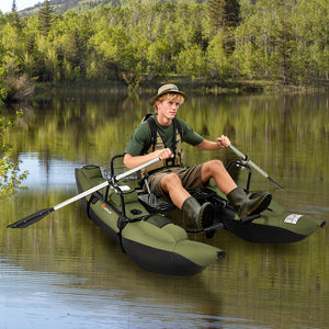 Inflatable Fishing Float Tube with Foldable Padded Seat and Adjustable Footrest-Green
