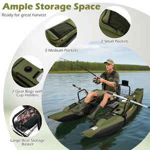 Inflatable Fishing Float Tube with Foldable Padded Seat and Adjustable Footrest-Green