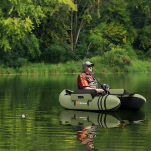 Inflatable Fishing Float Tube with Pump Storage Pockets and Fish Ruler-Green