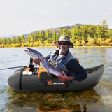Inflatable Fishing Float Tube with Pump Storage Pockets and Fish Ruler-Beige