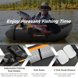 Inflatable Fishing Float Tube with Pump Storage Pockets and Fish Ruler-Beige