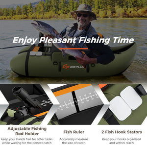 Inflatable Fishing Float Tube with Pump Storage Pockets and Fish Ruler-Green