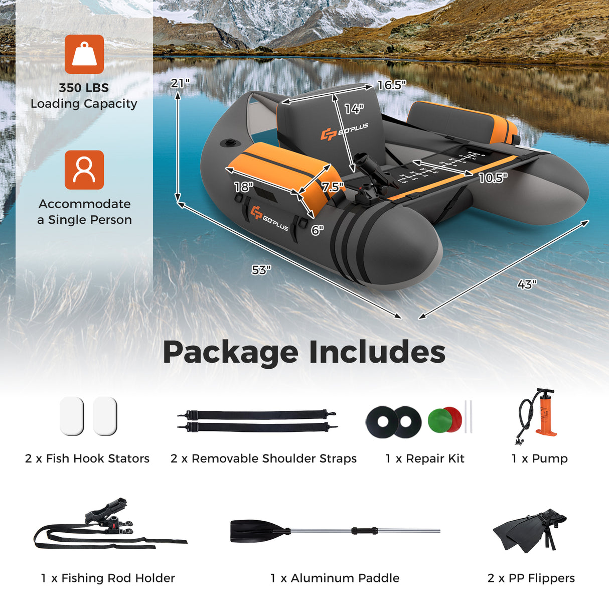 Inflatable Fishing Float Tube with Pump Storage Pockets and Fish Ruler-Beige