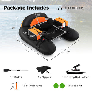 Inflatable Float Tube with Adjustable Fishing Rod Holder and Fish Hook Stator-Orange