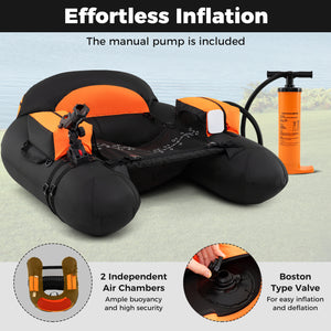 Inflatable Float Tube with Adjustable Fishing Rod Holder and Fish Hook Stator-Orange
