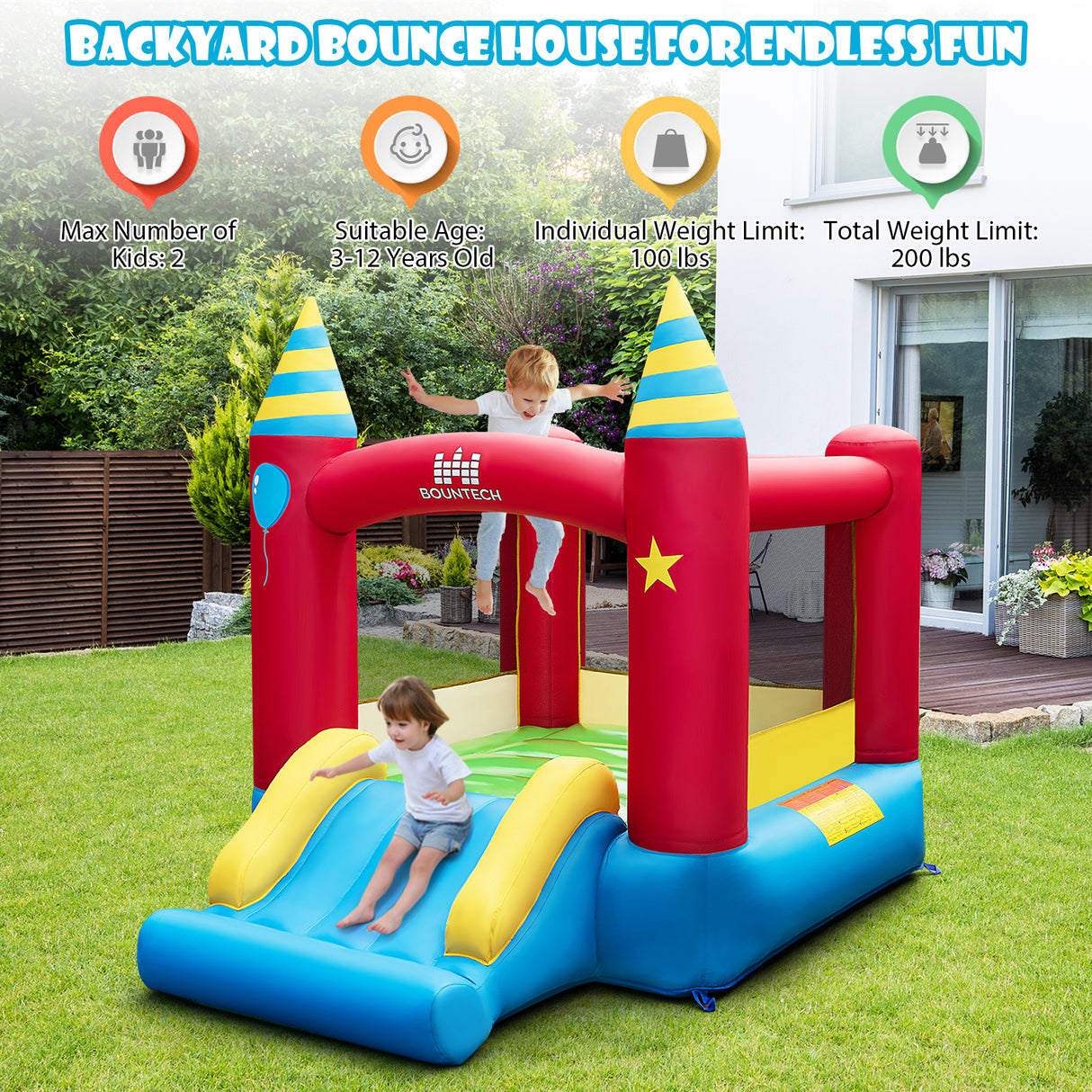 Inflatable Kids Bounce Castle with 480W Blower