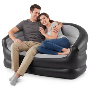 Inflatable Loveseat Couch Portable and Foldable 2-Seater Air Sofa for Adults with Flocked Surface-Grey