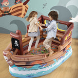 Inflatable Pirate Ship Playhouse with Built-in Motor and Inflatable Toy Sword-Brown