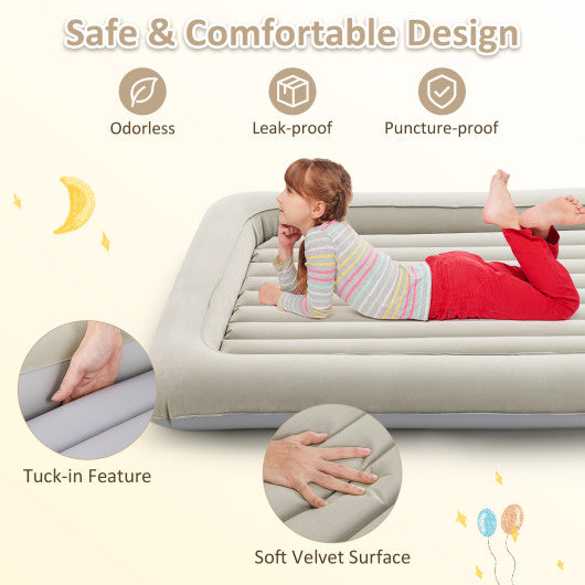 Inflatable Toddler Travel Bed with Electric Pump and Raised Bed Rails-Gray