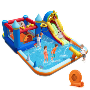 Inflatable Water Slide Park Bouncy Castle with Climbing Wall with 750W Blower