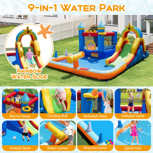 Inflatable Water Slide Park Bouncy Castle with Climbing Wall with 750W Blower