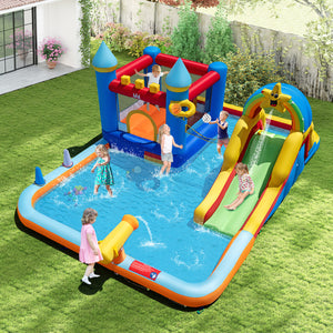 Inflatable Water Slide Park Bouncy Castle with Climbing Wall with 750W Blower