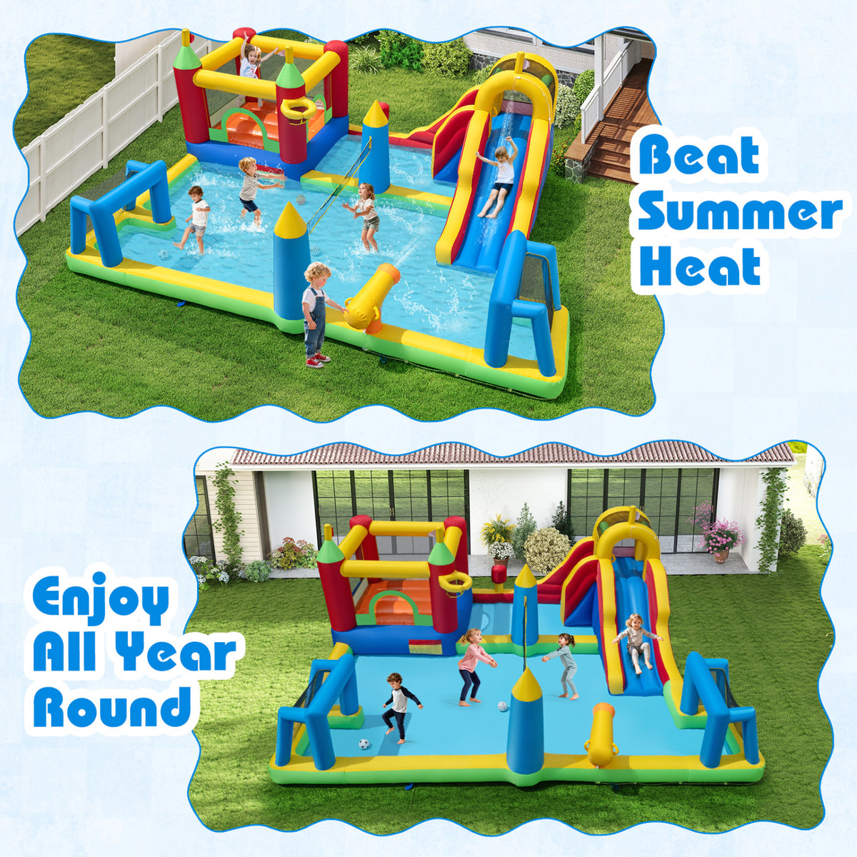 Inflatable Water Slide Bounce House 9-in-1 Jumping Castle with 735W Blower