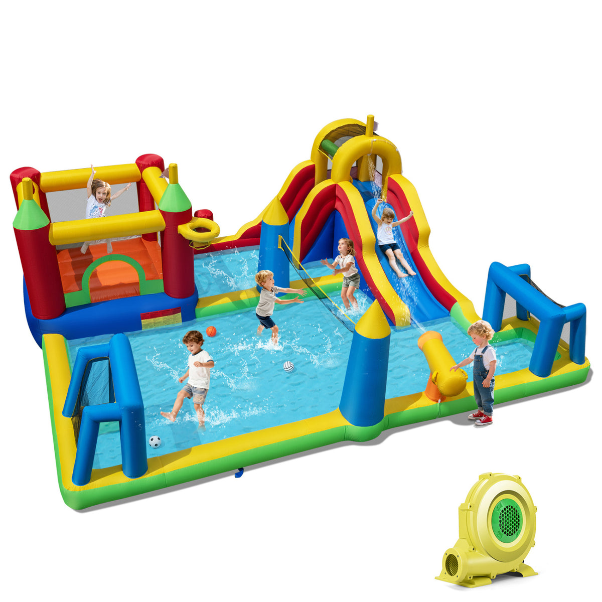 Inflatable Water Slide Bounce House 9-in-1 Jumping Castle with 735W Blower