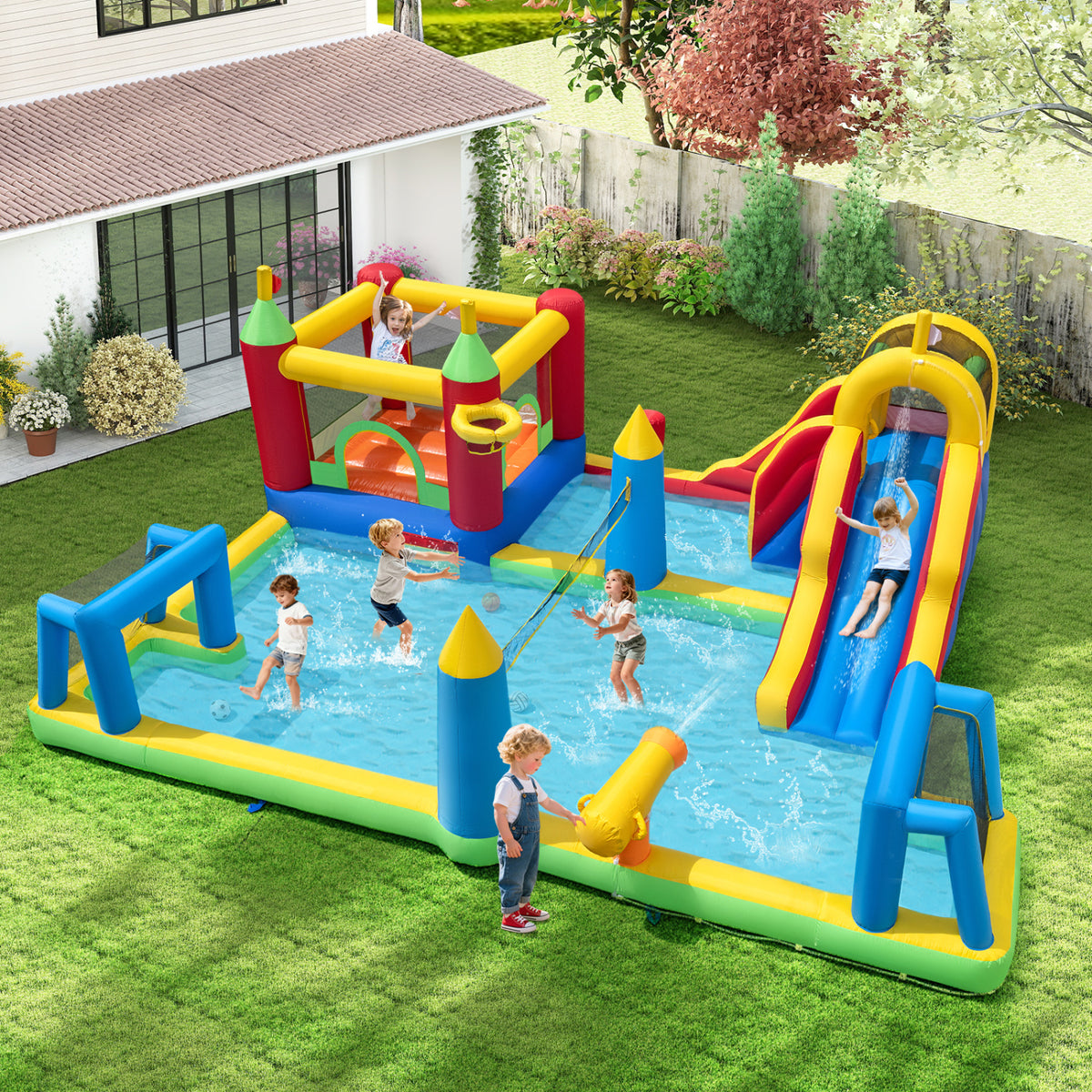 Inflatable Water Slide Bounce House 9-in-1 Jumping Castle with 750W Blower