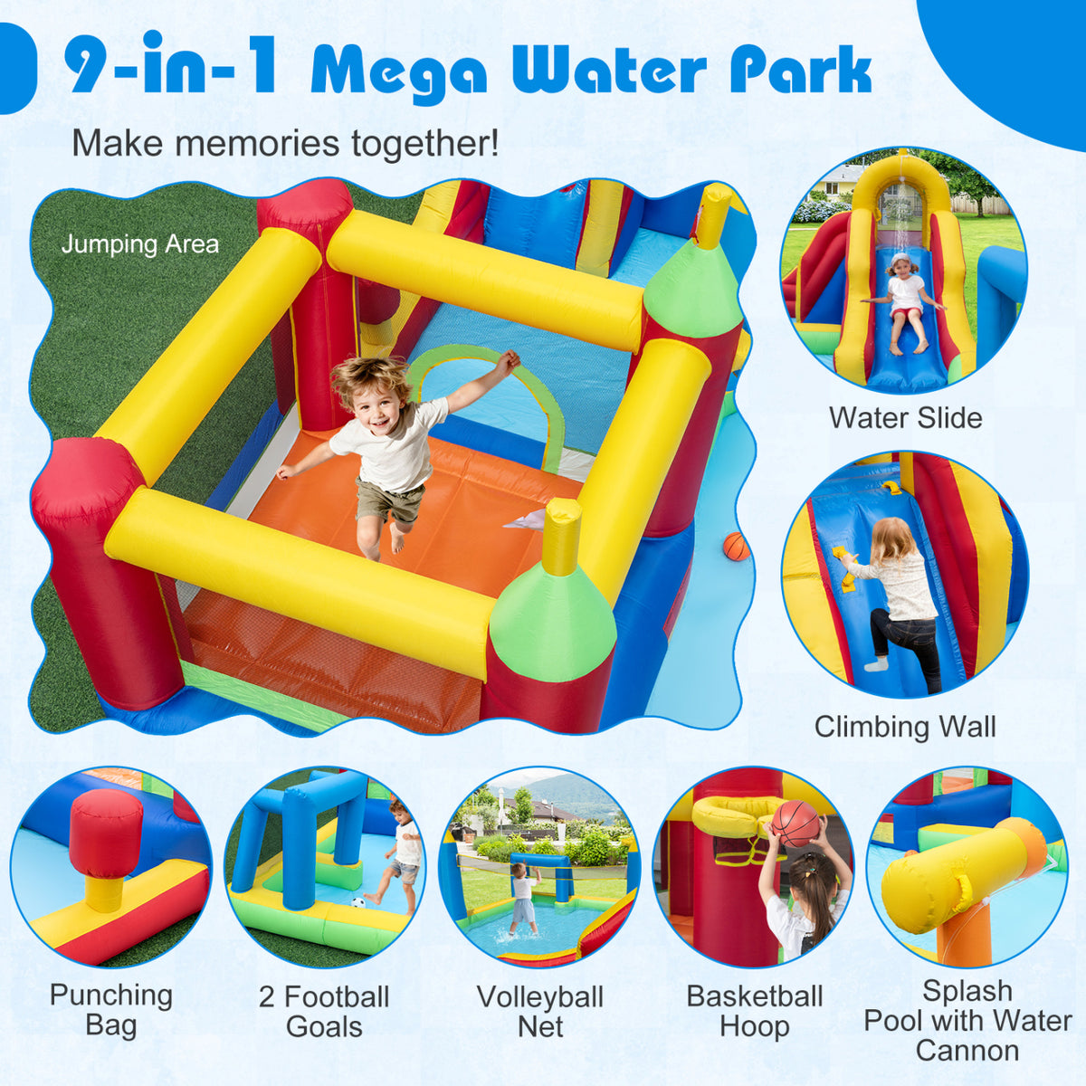 Inflatable Water Slide Bounce House 9-in-1 Jumping Castle with 780W Blower