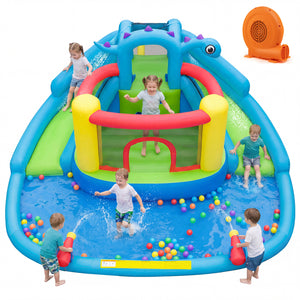 Dinosaur-themed Kids Inflatable Bounce House with Double Slides and 750W Blower