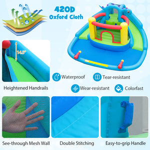Dinosaur-themed Kids Inflatable Bounce House with Double Slides and 750W Blower