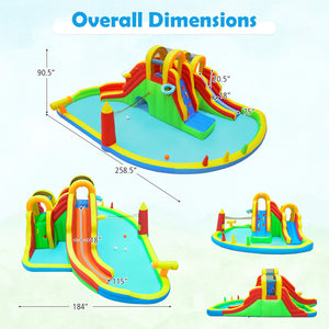 Inflatable Water Slide Park with 2 Long Slides and 750W Air Blower
