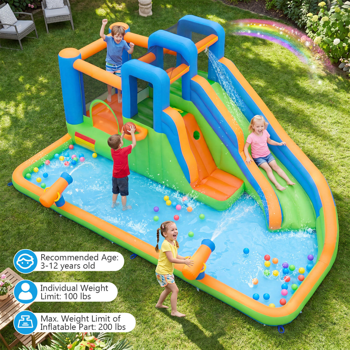 Inflatable Water Slide with Dual Climbing Walls and Blower Excluded