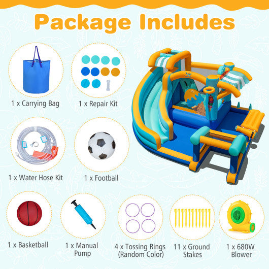 Inflatable Water Slide Tropical Theme Dual Slide Aqua Park with 735W Blower