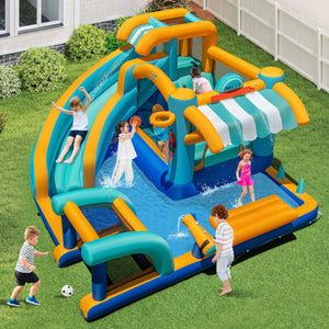 Inflatable Water Slide Bounce House Kids Jump Castle with 735W Blower