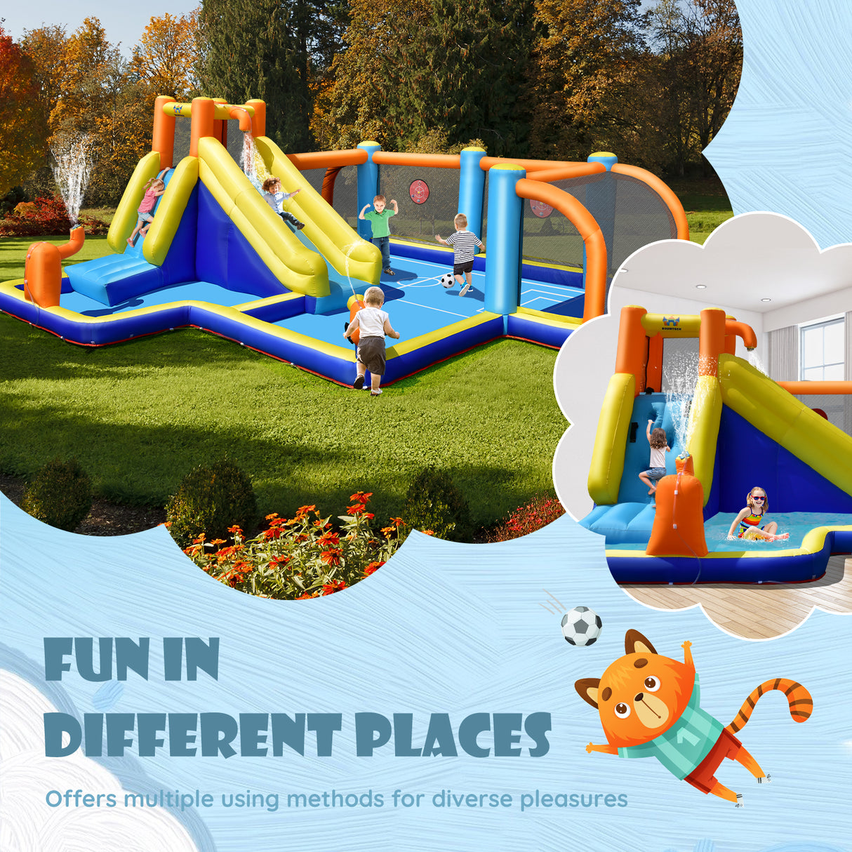 Giant Soccer-Themed Inflatable Water Slide with 735W Blower