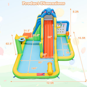 Inflatable Water Slide Giant Water Park 9-In-1 for Kids Backyard Fun with 735W Blower